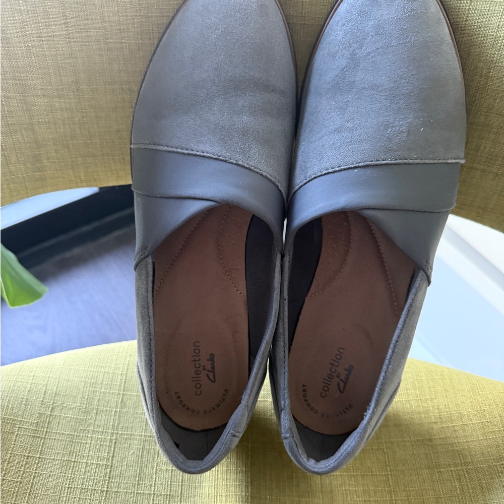 Clarks Gray Suede Loafers